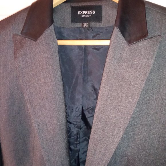 Express Leather Trimmed Gray and Black Stretch Blazer - Picture 11 of 12